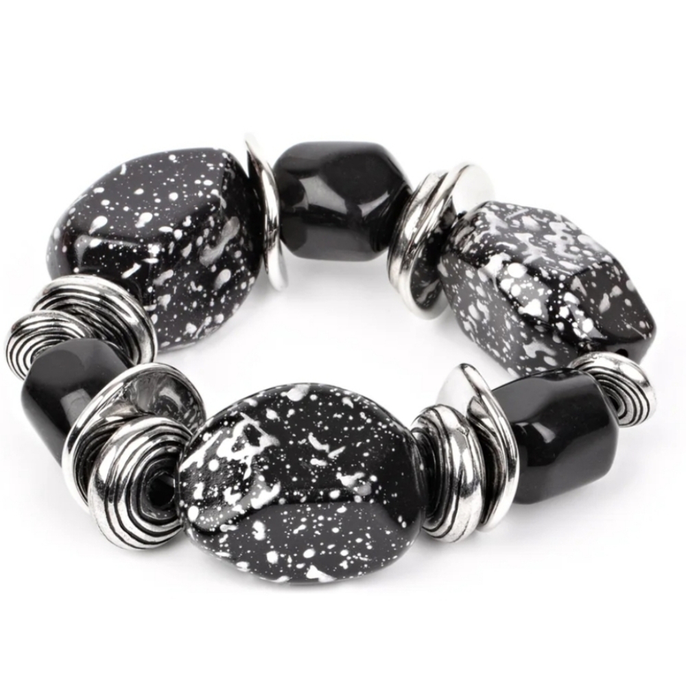 joy & ash Glaze of Glory Back and Silver Beaded Stetch Bracelet